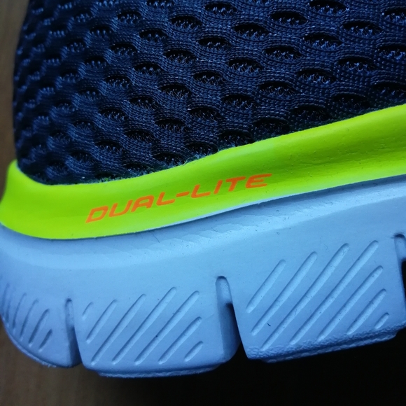Skechers Flex Advantage Sneakers Navy with Neon Orange and Yellow MEN 6.5/ W 8.5 - Picture 8 of 13